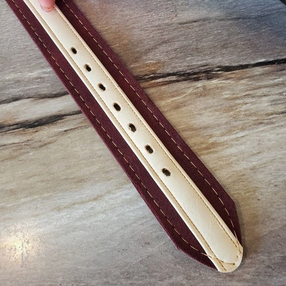 Vintage 70s 80s Vegan Leather‎ Suede Brown Cream Brass Buckle 28-33" Unisex 1.75 - Picture 2 of 8